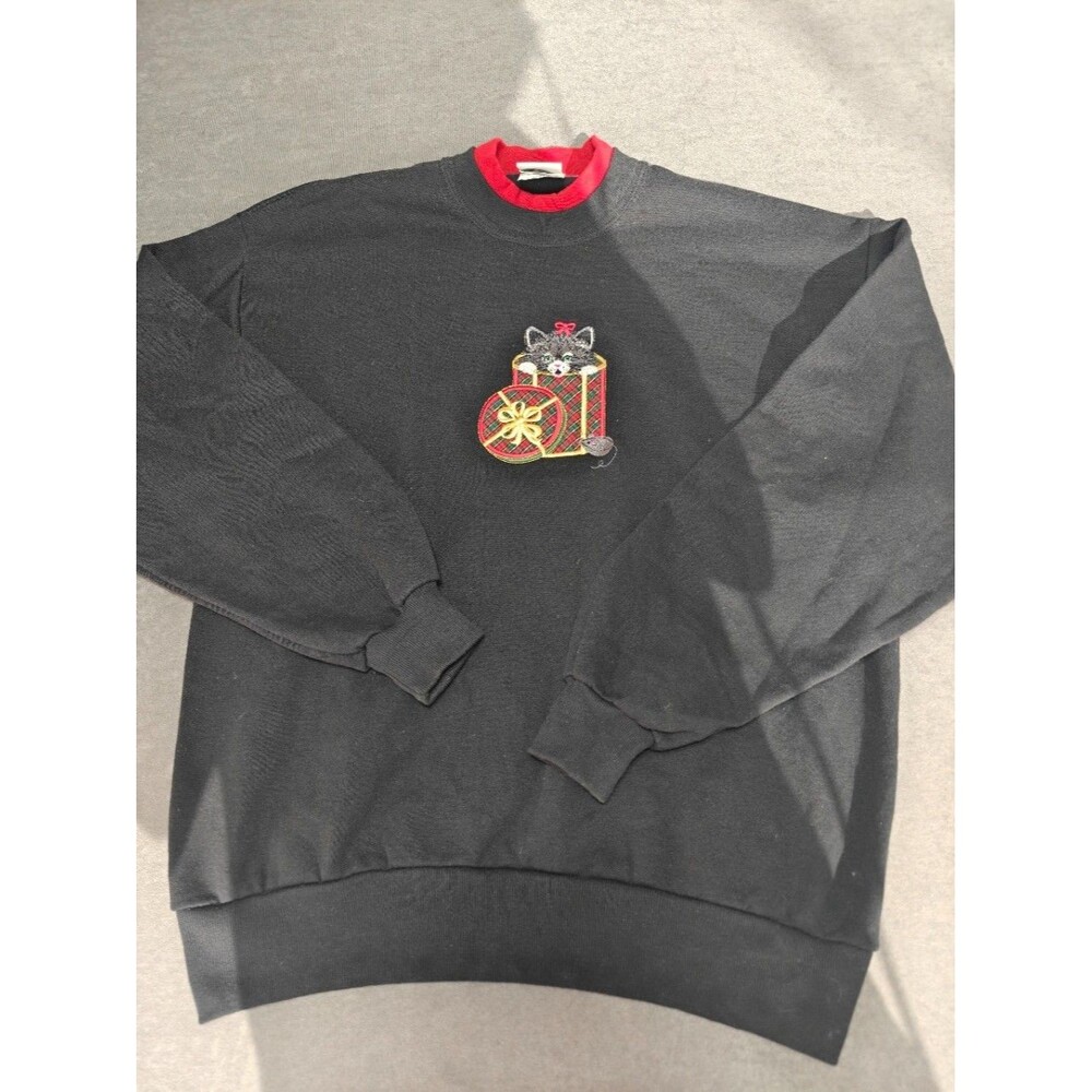 Vintage Whim Z Cat Christmas Sweatshirt Womens L Embroidered USA Jerzees